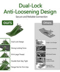 Dual-lock anti-loosening design of Two Pack High Visibility Green Bucket Edge Protectors for Skid Steer Attachments with comparison chart