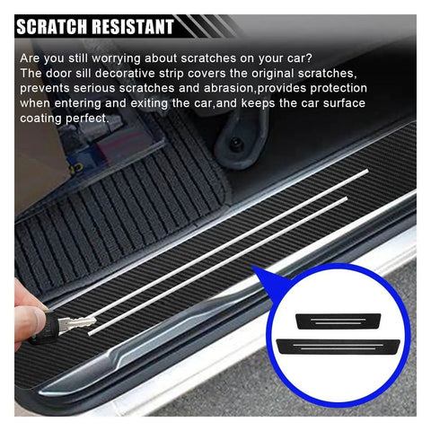 Close-up of Hella Durable 9 Piece Door Sill Protectors For Tesla Cybertruck 2024 Plus featuring scratch-resistant carbon fiber material.