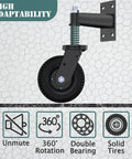 Heavy Duty 6 Inch Gate Wheels 2 Pack With Spring Loaded Shock Absorption Runs Wild On Smooth Tracks Over Grass And Gravel Kills Gate Dragging Dead mounted on wall with rubber tire and spring for smooth rotation