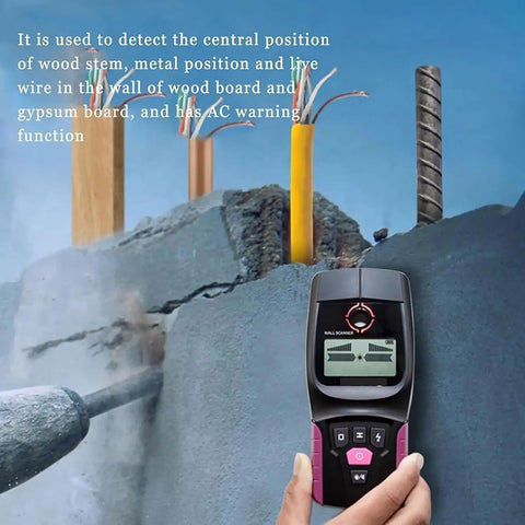 Stud Finder Wall Scanner, Electronic Stud Detector with LCD Display used to locate wood, metal, and live wires behind walls.