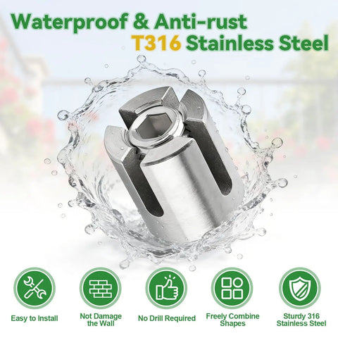Heavy Duty No Drilling Cable Cross Clamps For 1/8 Inch Wire Rope And 5/64 Inch Rods T316 Stainless Steel Waterproof