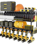 Beefy Heavy Duty Power Tool Organizer Wall Mount With Four Tier Storage And Eight Drill Holders Built To 600 Lbs Capacity