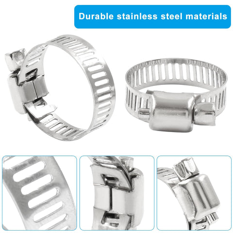 Heavy Duty 20 Pack Five Eighths To One Inch 304 Stainless Steel Hose Clamps Adjustable Worm Gear Pipe Clamps For Dryer Repair Tubing Fuel Line And Home Plumbing Projects displayed close-up