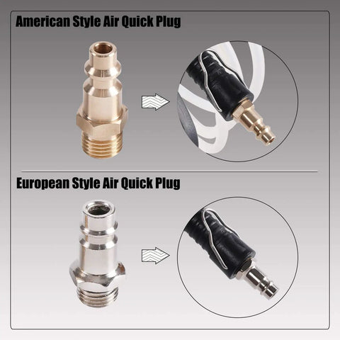 Image showing American and European style air quick plugs for Garage Ready Pro Grade Pneumatic Vacuum Bleeder Kit.