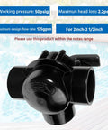 3 Way Pool Valve 3 Port Diverter Replacement For Standard Plumbing Heavy Duty, 2 To 2 And A Half Inch CPVC Pipe, black plastic valve in pool setting.