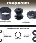 Front view: ATV/UTV wheel bearing removal tool kit in black with stainless bushing, two tools, threaded rod, nuts.