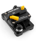 60 Amp Marine Grade Trolling Motor Circuit Breaker With Manual Reset And Push To Trip Power Cutoff, black and yellow design