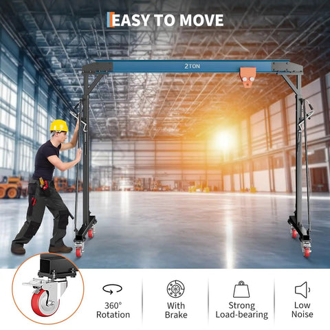 2 Ton Gantry Crane With Adjustable 8 To 12 Ft Height, 4400 Lbs Capacity, Manual Trolley Hoist, Hooks And Shackles in warehouse