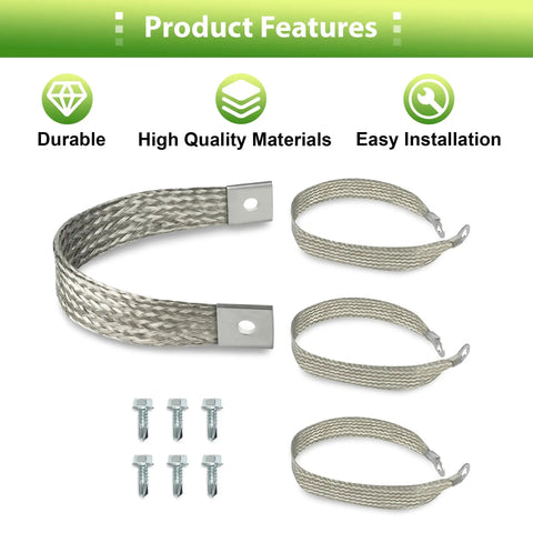 Heavy Duty Engine Ground Straps Kit With Braided Ground Wires For Battery Starter Chassis And Frame, 315 Amps