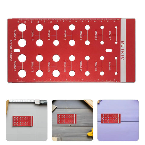 Check Screw Thread Sizes Fast With This Heavy Duty Aluminum Alloy Gauge Set For Metric And Standard Bolts That Fits In Your Pocket Perfectly. red aluminum alloy metric and standard bolt thread gauge set