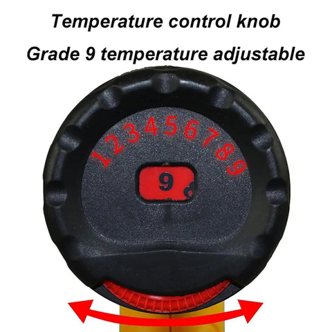Temperature control knob showing 9 settings on GFJYKDL Heat Shrink Gun For Bottles Featuring 50Mm Sealing Speed.