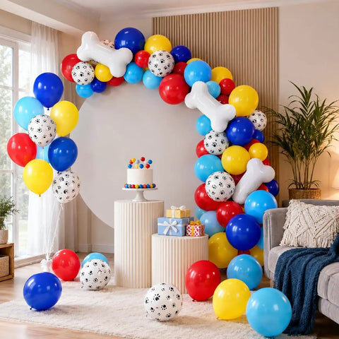 Pawsome Dog Theme Party Balloons Set 35 Pack 12 Inch Latex Paw Print Balloons In Red Yellow Blue Plus Bone Foil Balloons for decor