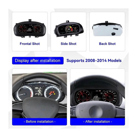12.3 Inch LCD Dashboard Instrument Panel Replacement For VW Skoda Fabia 2008 2014 Digital Cluster Smart Gauges Speedometer With Built In Circuitry For Stable Idle Performance And Smooth Acceleration Plug And Play Upgrade, front and side view