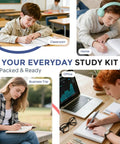 Students using All In One 50 Piece School Supplies Stationery Set With Pencil Case in classroom, home, office, and outdoor settings.