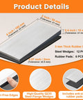 12 Piece Metal Shim Set For Leveling And Alignment, Pro Grade Heavy Duty Four Inch By Two Inch Wedges With Anti Slip Rubber Pads