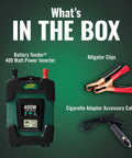 Top Rated 400 Watt Dc To Ac Power Inverter For Cars Rvs And Trailers Features Dual Ac Outlets Plus Two Usb Ports That Hella Crush Your Weekend Trips While The Smart Lcd Panel Monitors Real Time Voltage with alligator clips and cigarette adapter.