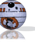 Space Wars Golf Ball And Tee Set Three Pack With Twenty Printed Tees Death Star BB 8 R2 D2 Designs Tournament Quality 352 Dimple Pattern Made In USA Gift Ready, BB-8 design golf ball close-up
