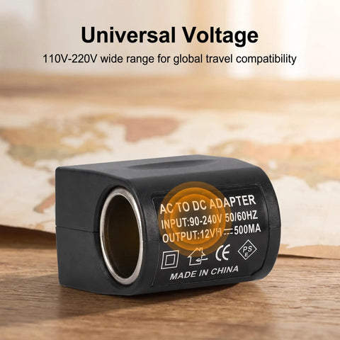 Car AC To DC Power Converter Cigarette Lighter To Wall Outlet Adapter 12 Volt straight plug with black heavy duty shell