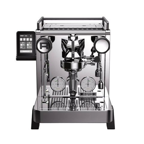 Heavy Duty Dual Boiler Espresso Machine Featuring Programmable Pre And Post Infusion slick stainless finish and intuitive PID control.