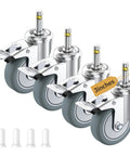 Built Tough 3 Inch Locking Caster Wheels Set Of 4 Heavy Duty TPR Rubber Swivel Castors With Top Lock Brake 7/16 Stem 660 Lb Capacity showing four wheels with metal plating and locking mechanism.
