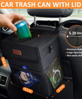 Back Seat Hanging Car Trash Can With Lid Leak Proof Automotive Garbage Bin for Truck SUV, black, showing size and features