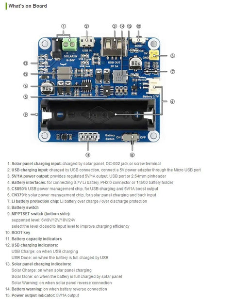 Plug And Play Solar Power Management Module For 6 Volt To 24 Volt Panels With MPPT Battery Charging USB And Pinheader Outputs