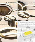 Dimmable 99W Modern LED Ceiling Light With Remote Control Six Ring Circle Design featuring high-quality acrylic and elegant finish.