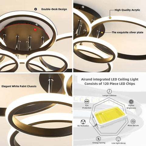 Dimmable 99W Modern LED Ceiling Light With Remote Control Six Ring Circle Design featuring high-quality acrylic and elegant finish.