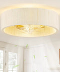 Jughtbo Boho Caged Fandelier Ceiling Fans with Lights and Remote Control featuring flush mount natural fabric shade design.