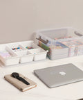 17 Quart Clear Plastic Storage Box With Removable Tray And Five Partition Compartments ideal for organizing crafts.