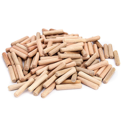 Stack of One Thousand Hardwood Dowel Pins Set Three Eighths Inch By One And One Half Inch Fluted Dowel Rods With Beveled Ends for woodworking