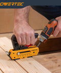 Heavy Duty Edge Deck Screw Jig Kit With T15 Torx Bit Plus Three Precise Board Spacing Settings For Smooth Hidden Fastening On Thirty Five To Six Inch Wood Or Composite Planks Fitting Standard Number Ten Screws For No Sweat Deck Builds in use on wooden planks.