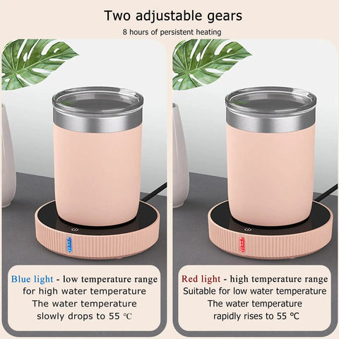 Dual Temp Smart Coffee Mug Warmer With Gravity Touch Sensor And Automatic Power Cut Locks In That Daily Heat Straight Up For Your Desk Featuring Quiet Operation Compact Flat Bottom Base showing two temperature settings.