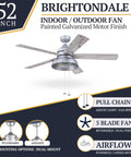 Industrial 52 Inch Ceiling Fan With Light Kit For Indoor And Outdoor Spaces Pull Chain Control Five Dual Finish Blades In Galvanized
