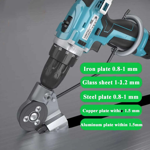 Beast Drill Nibbler Sheet Metal Cutter Attachment on electric drill, cutting capabilities on iron, glass, steel, copper, aluminum sheets.