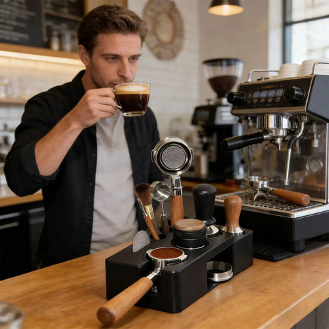 Solid Coffee Tamper Holder Built From Shock Absorbent Abs Material For No Fuss Daily Brewing Portable Countertop Tamping Station With Espresso Gear