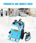 Heavy Duty Industrial Steam Iron Station With Pressurized Continuous Flow And Massive Four Liter Tank Built Like A Workhorse With Multi Layer Safety Guards For Zero Hassle Professional Pressing Any Day in a laundry setting.