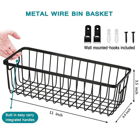 Farmhouse Metal Wire Bathroom Storage Organizer Baskets Two Pack Space Saving Declutter For Cabinets Shelves