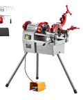 Three In One Do It All Electric Pipe Threader Machine, 750W Power, 28 RPM, with foot pedal and tools, on stand