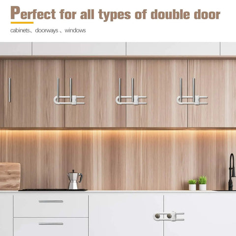 6PCS Baby Cabinet Locks With Adjustable U Shaped Design on wooden kitchen cabinets and white cabinets