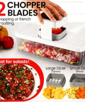 White 8-in-1 vegetable chopper with clear container and dual-dicer blades (Amazon brand)
