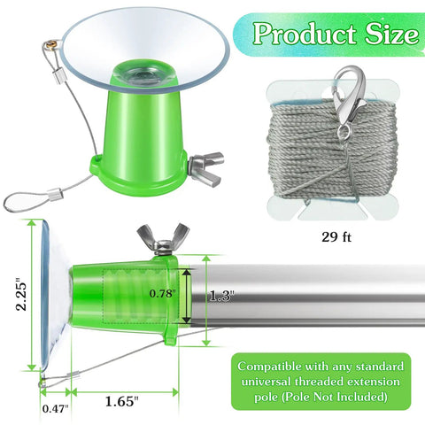 Diagram showing Easy No Sweat Ceiling Light Bulb Changer With Suction Cup, Reaches High Ceilings And Recessed Lighting details.