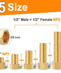 Five Pack Brass Extension Adapter Set With One Half Inch Male To One Half Inch Female Pipe Fittings in 5 sizes from 30mm to 100mm