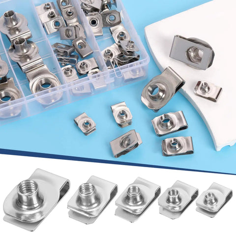 54 Piece Assorted U Style Clip On Nuts Crafted From Grade 304 Stainless Steel Snap Tight To Auto Fender And Dash Panel.