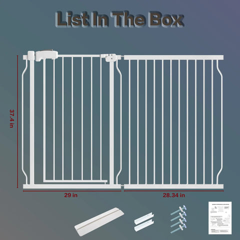 Ultra Wide Walk Through Baby Gate 37.4 Inches Tall For Stairs And Doorways, Pressure Mounted Safety Gate With Double Lock
