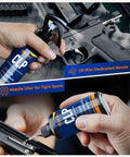 Hands applying All In One Gun Cleaning Kit With CLP Oil For Rifle And Pistol Maintenance Includes 3.4oz Gun Oil, 2oz Needle Lubricant