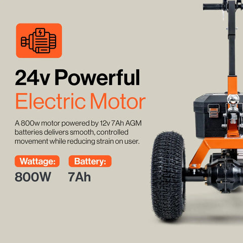 Heavy Duty Electric Trailer Dolly For 2800 Lbs Max Weight featuring a 24V motor with 800W power and 7Ah battery.