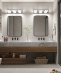Lit Three Light Chrome Vanity Light Bar With Dimmable LED Heads, Adjustable 180 Degree Up Down And 360 Degree Swivel in bathroom