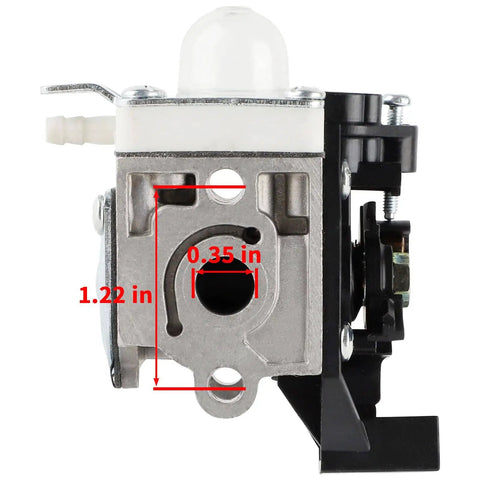 Echo SRM 225 Carburetor Replacement Tune Up Kit With Air Filter And Fuel Line RB K93 For GT225 GT225I PAS225 PE225 PPF225 SRM225 Trimmers Weed Eater Edger, front view with measurements.