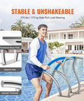 Rock Solid Premium Stainless Steel Pool Handrail Pair Built Like A Truck With Straight Up Easy Base Mount and Comfortable Grip Cover For Indoor Outdoor Deck Spa Safety Railing Support by pool with user